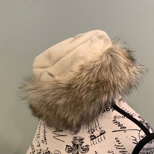 Futrzane Women’s Medium Polish Cossack Cream and Brown Faux Fur and Fleece Hat